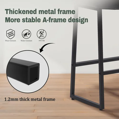 Miniatura 6 de RNKSFX Taburete de bar moderno negro para encimera de cocina sin respaldo de altura de mostrador con asiento tapizado de piel sintética y marco