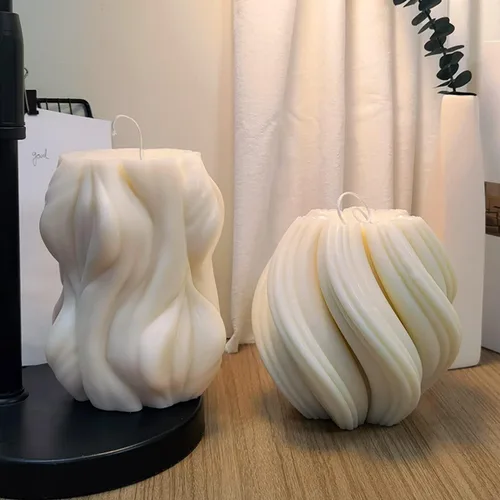 Miniatura 3 de Molde de vela de rotación ondulada, paquete de 2 moldes de silicona para velas para decoración del hogar, molde de silicona para cilindro de resina