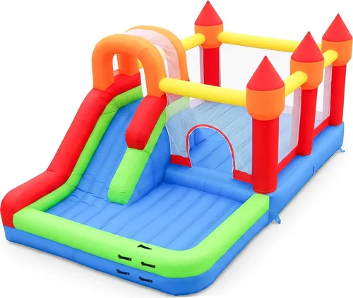 Casa de rebote para niños con tobogán, casa inflable fácil de desinflar para niños pequeños, castillo de salto inflable al aire libre con soplador,