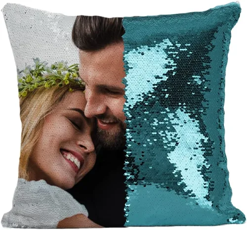 Miniatura 6 de Fundas de almohada personalizadas con lentejuelas y fotos, funda de sirena personalizada con tu foto, cojín decorativo reversible mágico