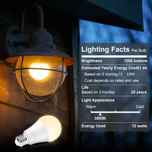 Torkase Bombillas de luz para exteriores del atardecer al amanecer, no requiere temporizador, 12 W (equivalente a 100 W), blanco cálido de 3000 K,