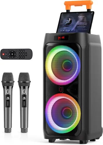 JYX Máquina de karaoke con 2 micrófonos inalámbricos, altavoz Bluetooth portátil grande de 24 pulgadas para adultos con sistema PA de luz RGB,