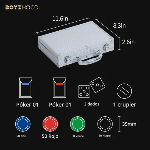 Miniatura 6 de Boyzhood Juego de fichas de póquer, 200 piezas con estuche de viaje de aluminio, juego de fichas de póquer de 0.41 oz para Texas Holdem, Blackjack