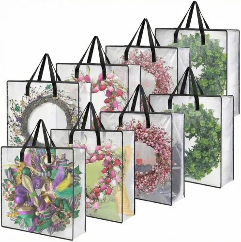 Miniatura 8 de 8 bolsas transparentes de almacenamiento de coronas de 26 pulgadas, contenedor de guirnaldas, guirnalda de puertas, soporte de almacenamiento de Gris