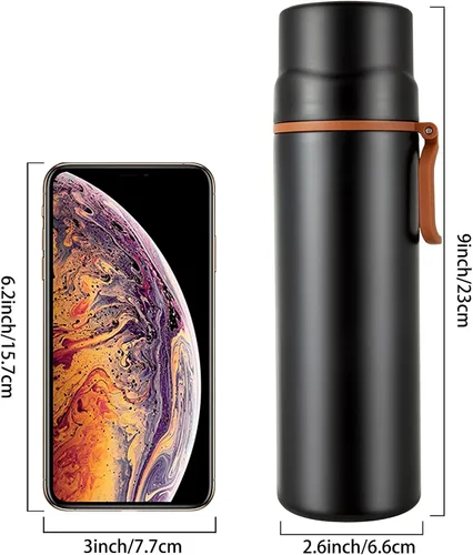 Miniatura 2 de Botella de agua aislada, taza de café al vacío de acero inoxidable con asa, taza de viaje deportiva de doble pared con tapa a prueba de fugas