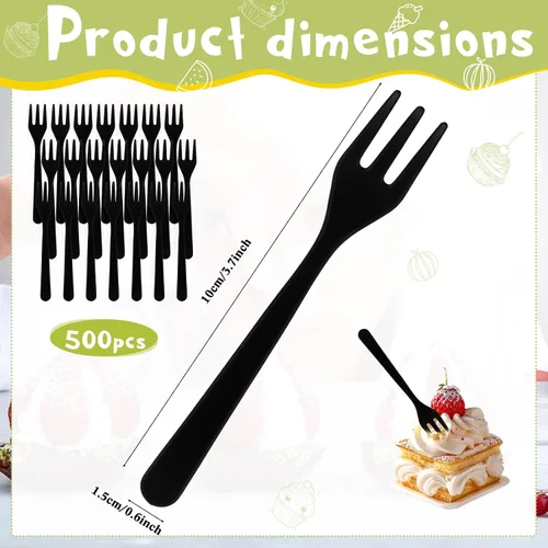 Miniatura 2 de Skylety 500 mini tenedores de plástico de 3.7 x 0.6 pulgadas, pequeños y pequeños, desechables, tenedores de degustación, utensilios para postres