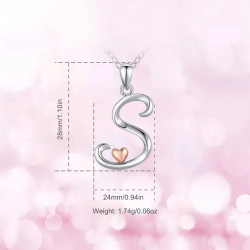 Miniatura 9 de CELESTIA Collares con iniciales de plata de ley 925, 26 letras con corazón de oro rosa, cadena de 18 pulgadas