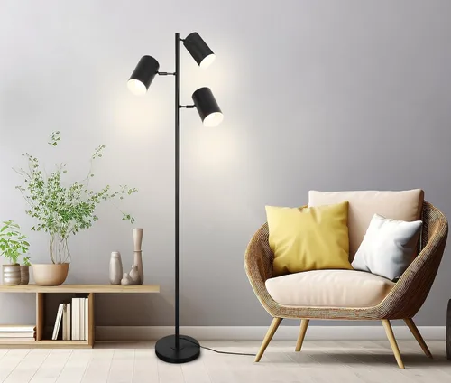 Miniatura 7 de Ldeco lámpara de pie de árbol con 3 luces de 9W, bombillas LED E26, lámpara de pie alta y negra con 3 luces ajustables y giratorias, lámpara de pie