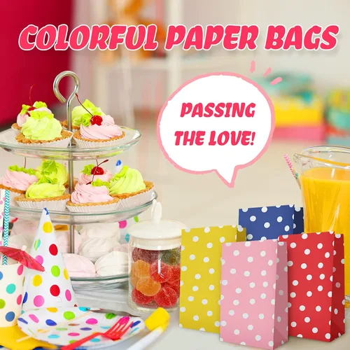 Miniatura 5 de Zhehao 120 bolsas de regalo de fiesta, bolsas de regalo, bolsas de fiesta de lunares, bolsas de papel de 12 colores, bolsas de regalo pequeñas