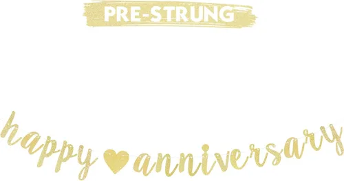 LINGTEER Cartel de corazón con purpurina dorada de feliz aniversario, perfecto para decoraciones de fiesta de aniversario de boda.
