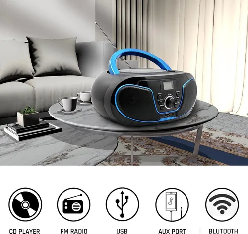 Miniatura 5 de Reproductor de CD Boombox, LP-D02 portátil Bluetooth FM Radio Sistema de sonido estéreo con sonido cristalino, reproducción de MP3, entrada USB