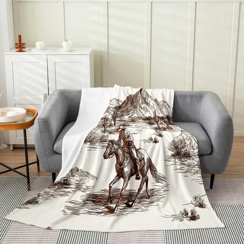 Miniatura 18 de Erosebridal Manta de vaquero occidental de 40 x 50 pulgadas, diseño del desierto americano del salvaje oeste americano, ilustración dibujada a mano