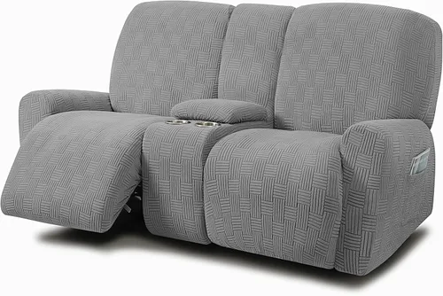 Miniatura 9 de ULTICOR - Juego de 8 fundas para sofá reclinable de jacquard, fundas para sofá reclinable elásticas para 3 cojines, gruesas, suaves, lavables Gris