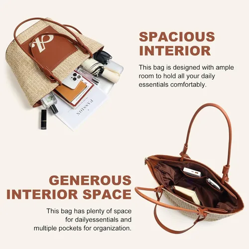 Miniatura 4 de ACUARIO Bolsa de paja para mujer, bolso tejido grande, bolso de mano de verano, bolso de hombro para mujer