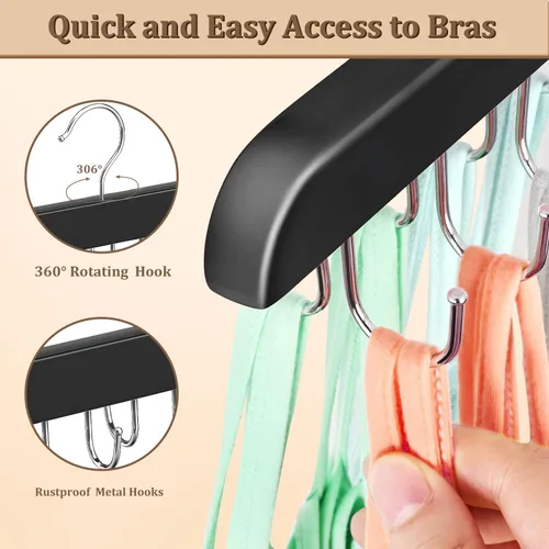 Miniatura 2 de Percha sin mangas mejorada, perchas para sujetadores, de madera resistente, rotación de 360°, antideslizante, 20 ganchos de metal plegables