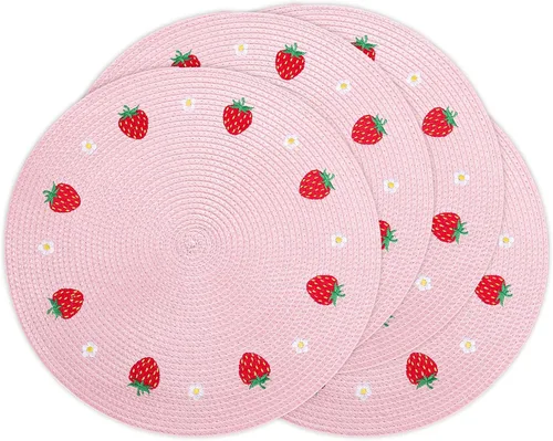 Miniatura 12 de Whaline 4 piezas de manteles redondos con diseño de abeja y girasol bordados, manteles florales para mesa de comedor en casa, para primavera