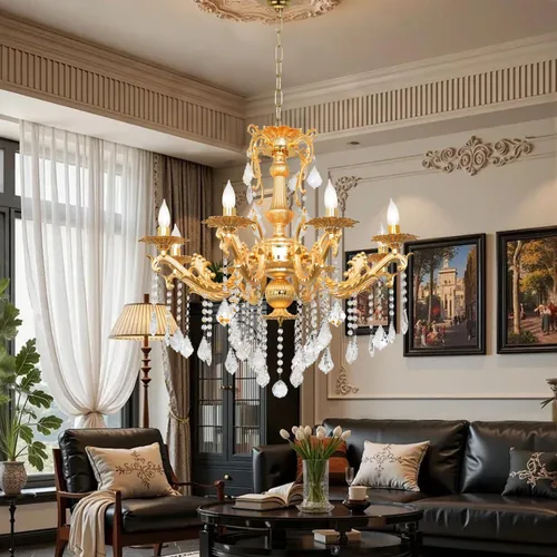 Miniatura 10 de Moderna Elegante Araña de 6 Luces de Cristal K9 en Bronce Antiguo Iluminación de Techo Colgante Estilo Europeo para Comedor, Sala de Estar