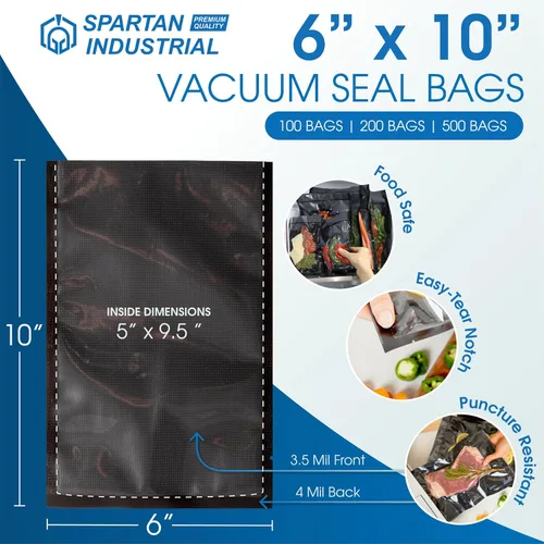 Miniatura 2 de Spartan Industrial Bolsas selladoras al vacío de 6 x 10 pulgadas, 100 bolsas de almacenamiento de alimentos sin BPA para marinar, congelar, cocinar
