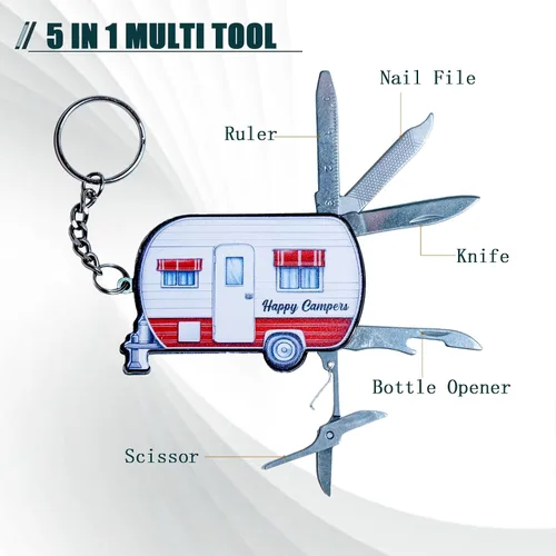 Miniatura 2 de Multiherramienta 5 en 1, multiherramienta de acero inoxidable con cuchillo de bolsillo, tijeras, abridor de botellas, lima de uñas, regla, mini