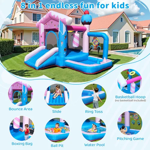 Miniatura 2 de TOAOB Casa de Rebote Inflable - Casa de Rebote de 8 en 1 para Niños de 3 a 6 años, Castillo Hinchable para Saltar en Interiores y Exteriores