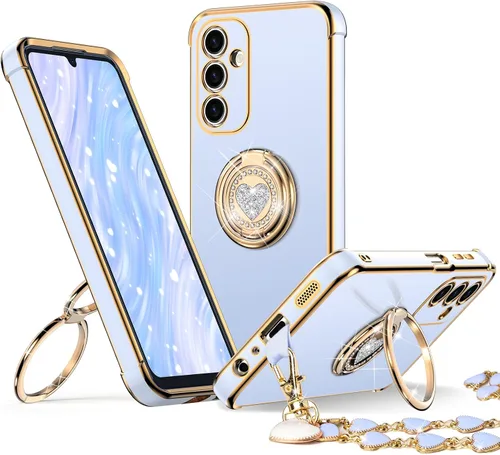 Miniatura 7 de XYZ Funda para Galaxy A14 5G con soporte y doble anillo, funda de lujo para Samsung A14 5G, color negro