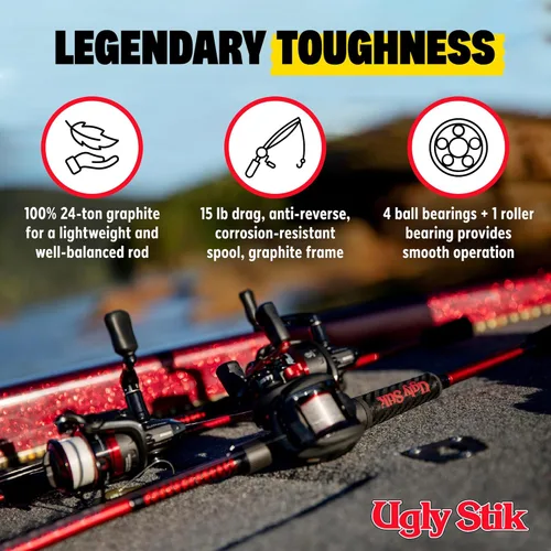 Miniatura 3 de Combo de carrete de cebo de bajo perfil y caña de pescar Ugly Stik Carbon