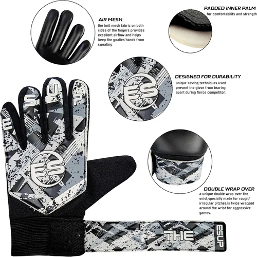 Miniatura 3 de Guantes de portero de fútbol para niños, jóvenes y adultos, guantes de portero de fútbol con doble protección para la muñeca y látex de 0.157 Negro