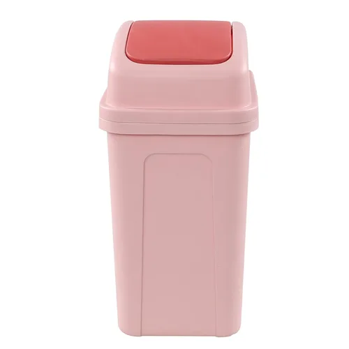 Bote de basura pequeño de 1.8 galones con tapa giratoria, cubo de basura de plástico con tapa abatible, color rosa