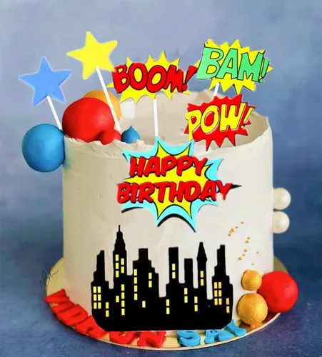 Miniatura 4 de Decoración para pastel de superhéroe: decoraciones de feliz cumpleaños para suministros de fiesta temática de héroes