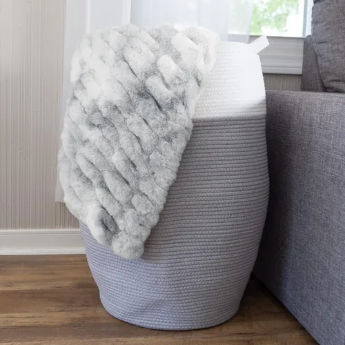 Miniatura 5 de Home-Complete - Cesta de lavandería curvada de cuerda de algodón con asas para sala de estar, dormitorio, baño, guardería y cuarto de servicio (gris)