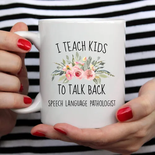 Miniatura 4 de YouNique Designs Taza SLP I Teach Kids to Talk Back, 11 onzas, taza de café con patología del habla y lenguaje, taza de patología del habla