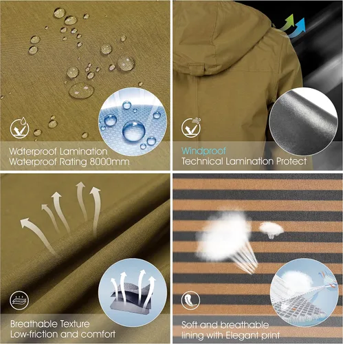 Miniatura 5 de ALPHA CAMP Men Waterproof Jacket with Hood Rain Coat Windbreaker All Weather Breathable Long Soft Shell