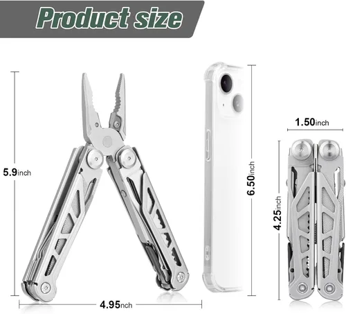 Miniatura 2 de FLYHOMES Cuchillo de bolsillo multiherramienta, alicates multiherramienta 16 en 1 con bloqueo de seguridad, tijeras, destornillador y sierra