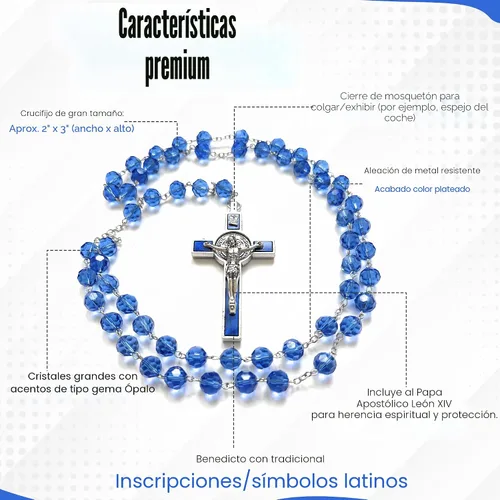 Miniatura 3 de Rosario italiano con bendición apostólica del Papa León XIV – Collar católico de cuentas grandes para espejo de coche, Primera Comunión, regalo