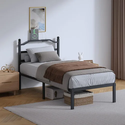 Miniatura 9 de SHOANED Marco de cama de metal de 14 pulgadas - Marco de cama de tamaño completo resistente con cabecero, plataforma de listones de acero básico