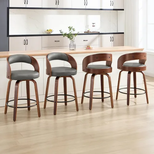 Miniatura 37 de Juego de 1 taburete de bar giratorio, 26" de cuero sintético tapizado, altura de mostrador con respaldo, silla de bar moderna de mediados de siglo