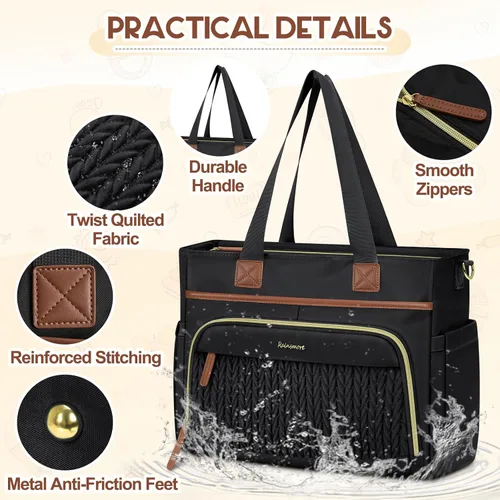 Miniatura 7 de RAINSMORE Bolsa de pañales, bolsa grande para pañales impermeable, bolsa de pañales multifunción con estuche para chupete y cambiador Negro