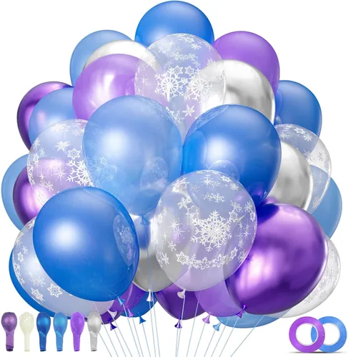 Miniatura 19 de Kit de 68 globos azules y blancos de 12 pulgadas, globos de confeti azul con azul claro, azul bebé y perla blanca con cintas para cumpleaños, bodas