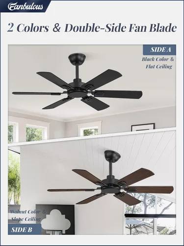 Miniatura 5 de Fanbulous Ventiladores de techo de 42 pulgadas sin luz con control remoto, ventilador de techo moderno sin luz, acabado doble, 6 cuchillas, motor CC