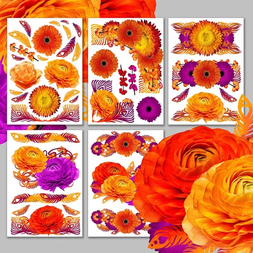HANATABA - Paquete de papel de decoupage (15 hojas de 8 x 11 pulgadas), colores brillantes de flores otoñales HANATABA Vintage Art Deco para Papel