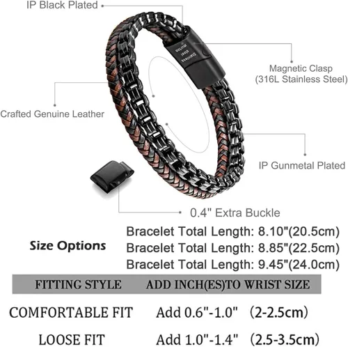 Miniatura 2 de murtoo Pulsera de cuero y acero, cadena de acero inoxidable y pulseras de cuero para hombre
