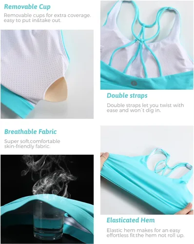 Miniatura 68 de Brasieres deportivos para mujer, con relleno, tipo camiseta sin mangas, sexis, con espalda cruzada, de alto impacto, largos, ideales para practicar