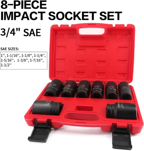 Miniatura 2 de TONYNOL Juego de dados de impacto profundos de 3/4 pulgadas, 6 puntos, SAE (1" a 1-1/2"), 8 piezas, Cr-Mo. Juego de dados de impacto para trabajo