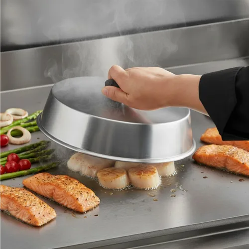 Miniatura 2 de TrueCraftware - Juego de 2 cubiertas de aluminio para parrilla de 9 pulgadas con perilla de plástico negro, cubierta redonda de queso de hamburguesa
