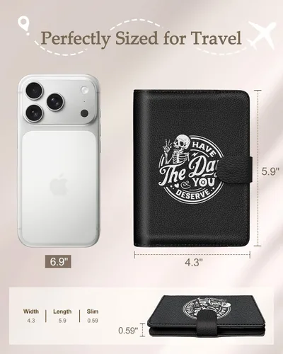 Miniatura 3 de Slohif Funda para pasaporte para viajes, para mujeres y hombres, bloqueo RFID, protector de pasaporte para tarjetas de tarjeta de embarque, Negro