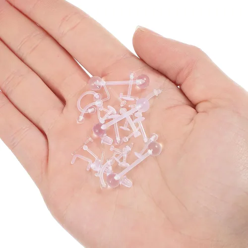 Miniatura 5 de 29 piezas de retenedores de piercing transparentes – Piercing de nariz transparente acrílico – aretes de nariz, aretes de tabique, juego de joyería