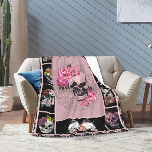 Miniatura 3 de Manta de calavera de azúcar, súper suave y cálida, manta de esqueleto de terror con rosas para mujeres, acogedora manta de forro polar de felpa
