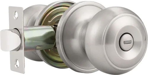 Probrico - 4 pomos redondos de privacidad para puerta (bloqueo de giro del pulgar en el interior), manijas de puerta sin llave para Níquel satinado