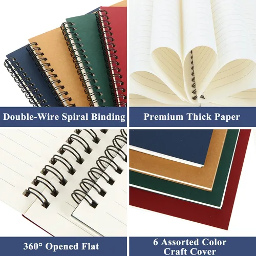 Miniatura 6 de MIVIDE Paquete de 24 cuadernos en espiral A5, 8.3 x 5.7 pulgadas, 6 colores, 120 páginas/60 hojas de tapa dura con espiral, cuaderno de papel