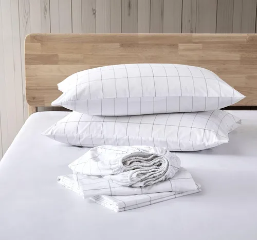 Miniatura 3 de Eddie Bauer - Sábanas tamaño King, juego de ropa de cama de percal de algodón, decoración del hogar crujiente y fresca (cuadros del norte gris, King)